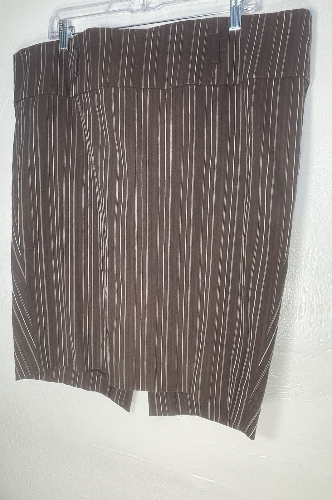Sole Brown Pinstripe Midi Skirt womens 14 Career Office Stretch Side Slip Y2K