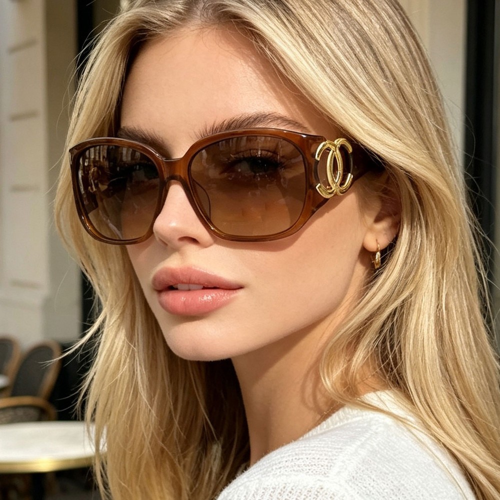 Chanel Women Sunglasses CC Mark Transparent Brown Frame Oversized Wrap Shades