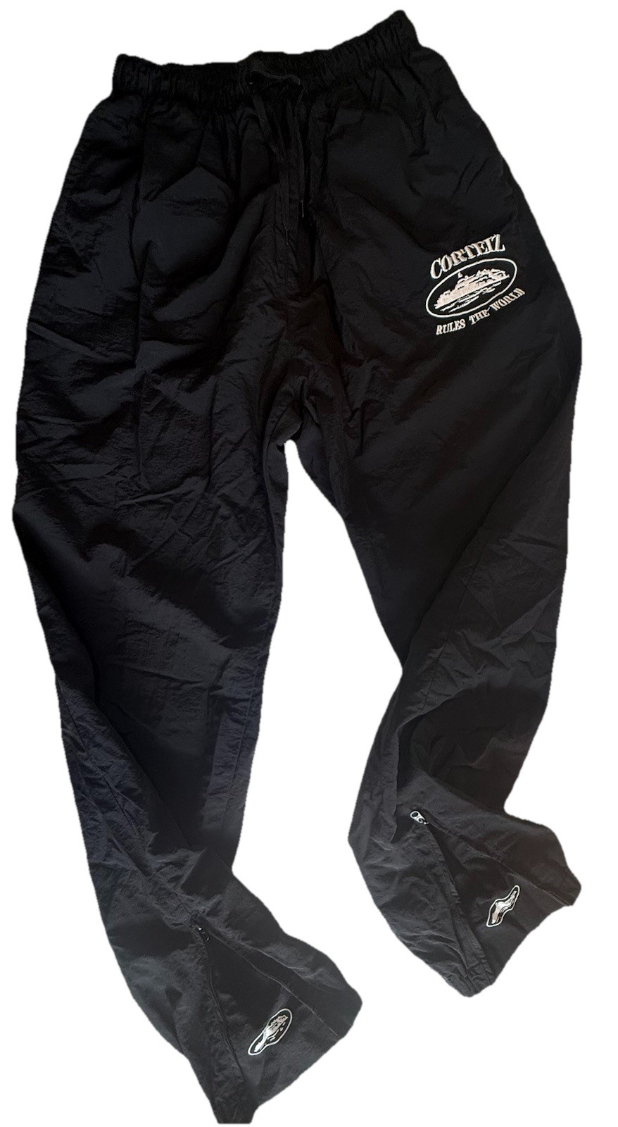 corteiz track pants men’s medium black Y2K japan style alcatraz zip streetwear