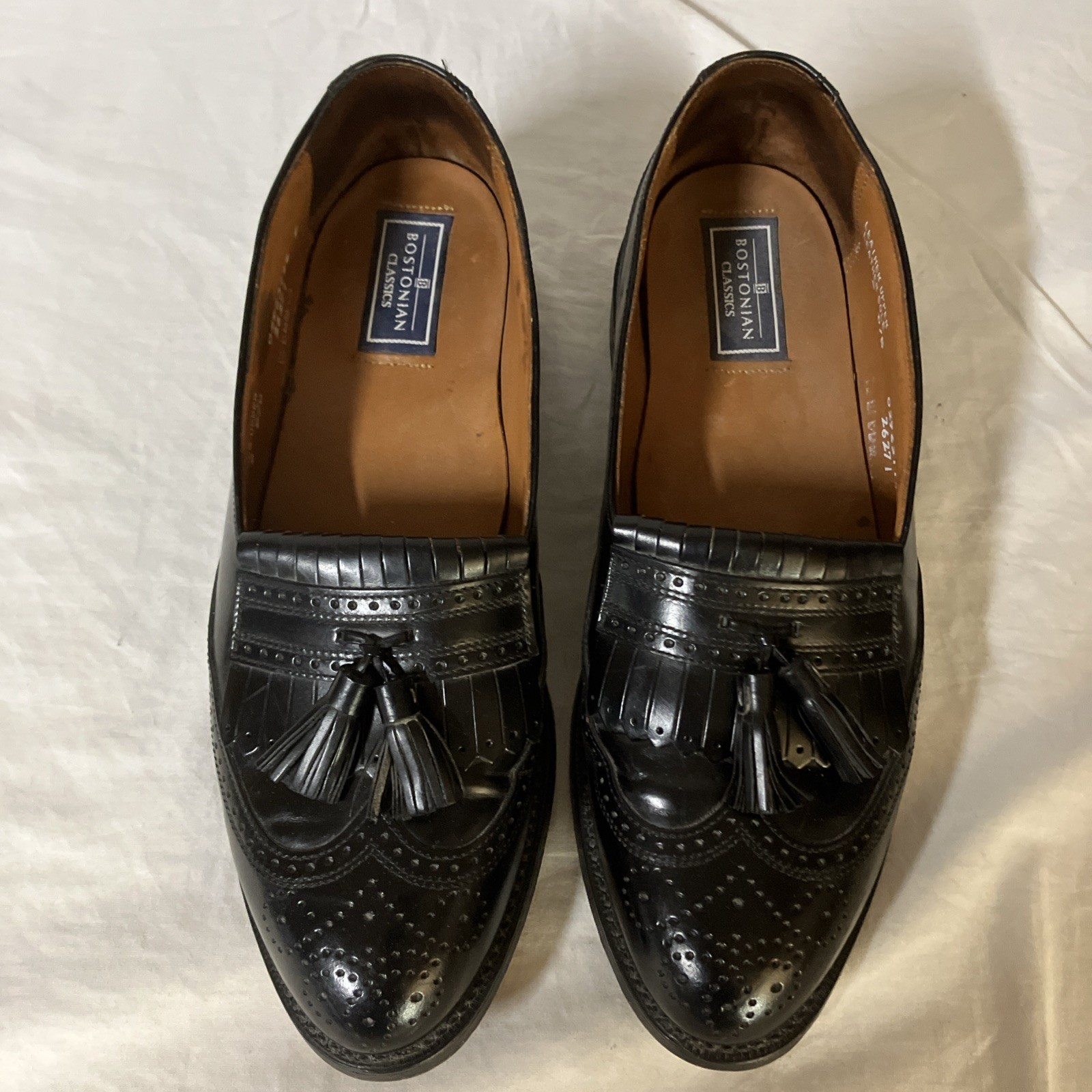 Bostonian Classics Mens Black Leather Wingtip Tassel Kitte Loafers 8 D/M USA FS