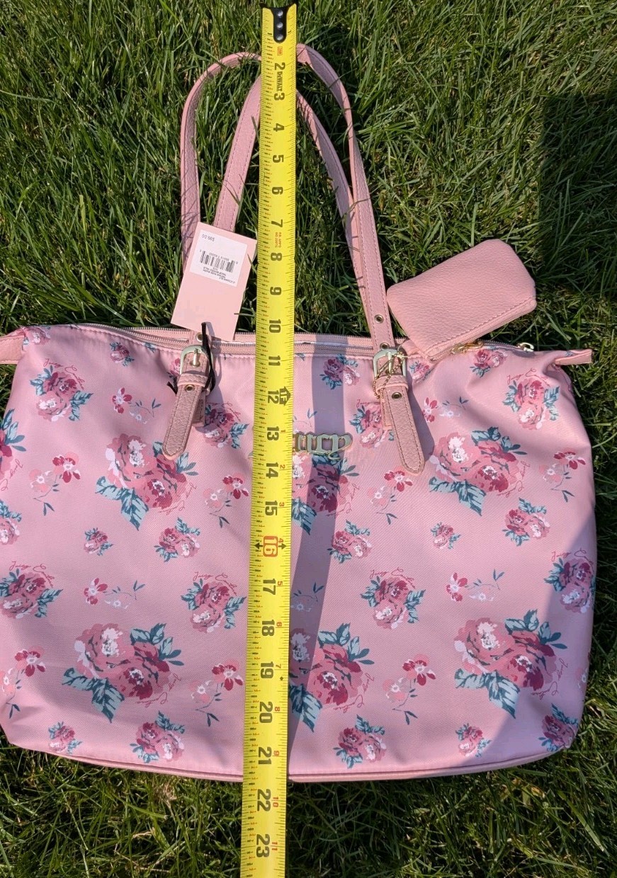 Juicy Couture Vintage Rose Blush Troop Beverly Hills Nylon Tote and Pouch New