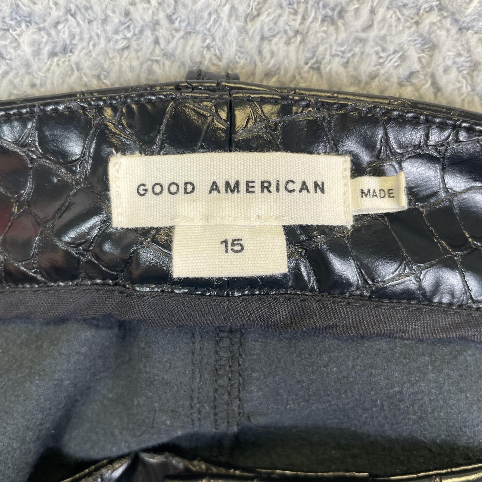 Good American Good Legs Croc Embossed Faux Leather Flare Pants Size 14 Black