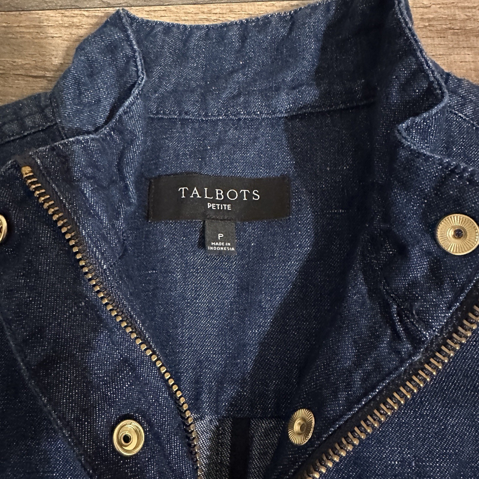 TALBOTS Safari Hemp Blend Zip Jacket Front Pocket Denim Wash Womens Petite Small