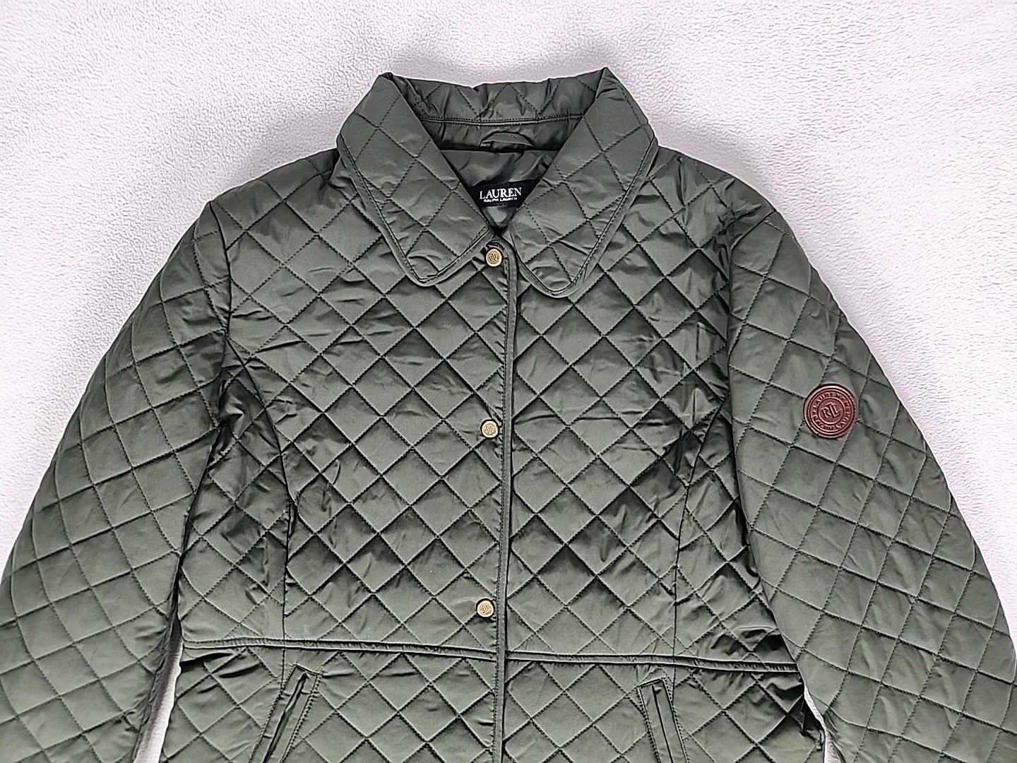 Lauren Ralph Lauren Diamond Quilted Button Up Mid Jacket Women’s Large Green