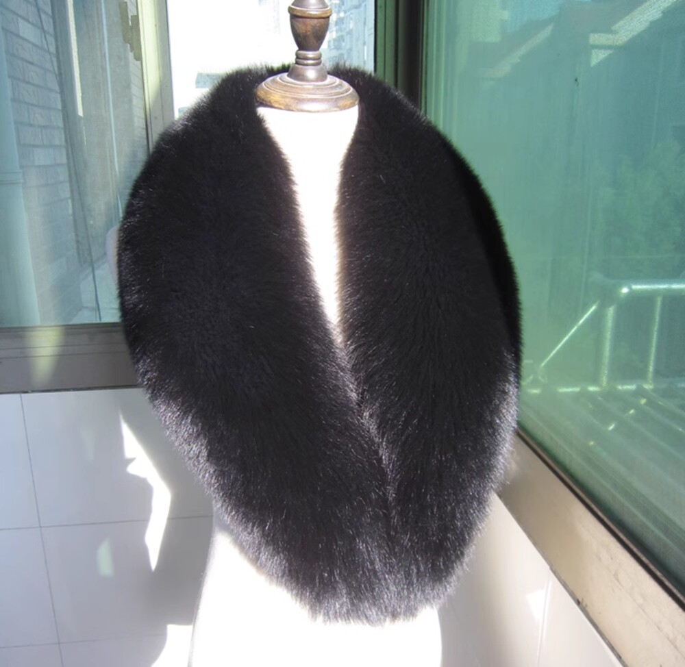100% Real fox fur collar neck wrap /scarf black unisex jacket collar 100*17cm