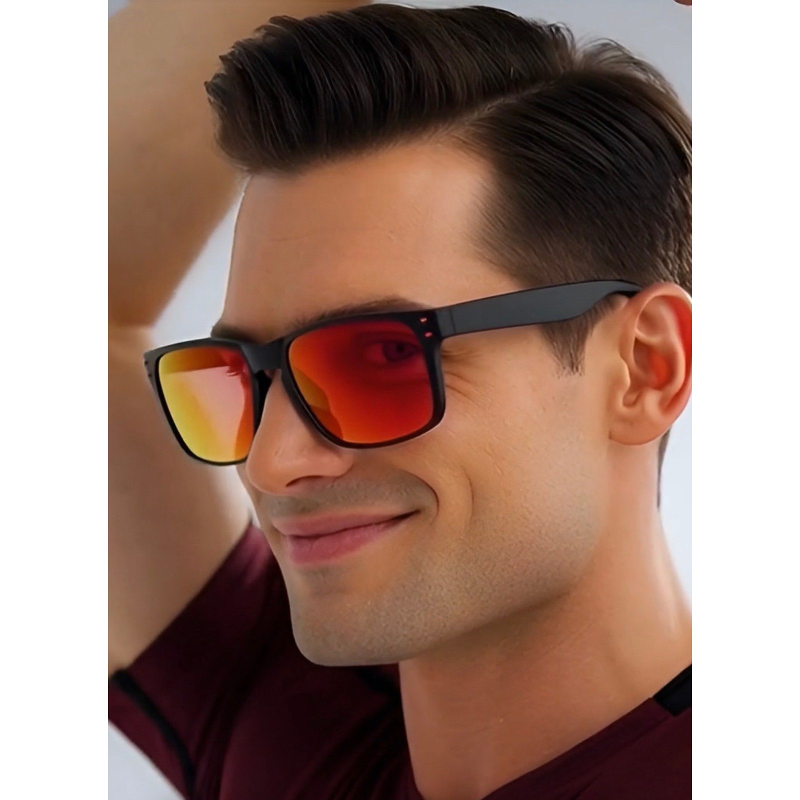 Polarized Mens Black Frame Red Mirrored Lens Sport Sunglasses Outdoor Eyewear