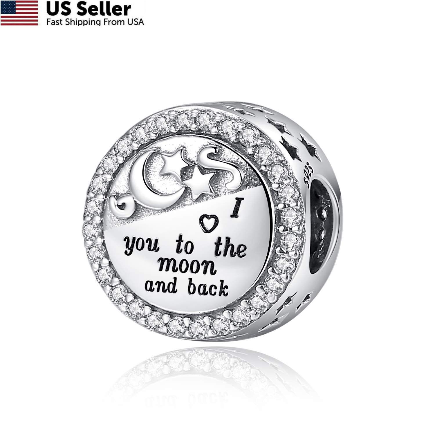 Linorui 925 Sterling Silver 0.86 inches, I Love You to The Moon and Back