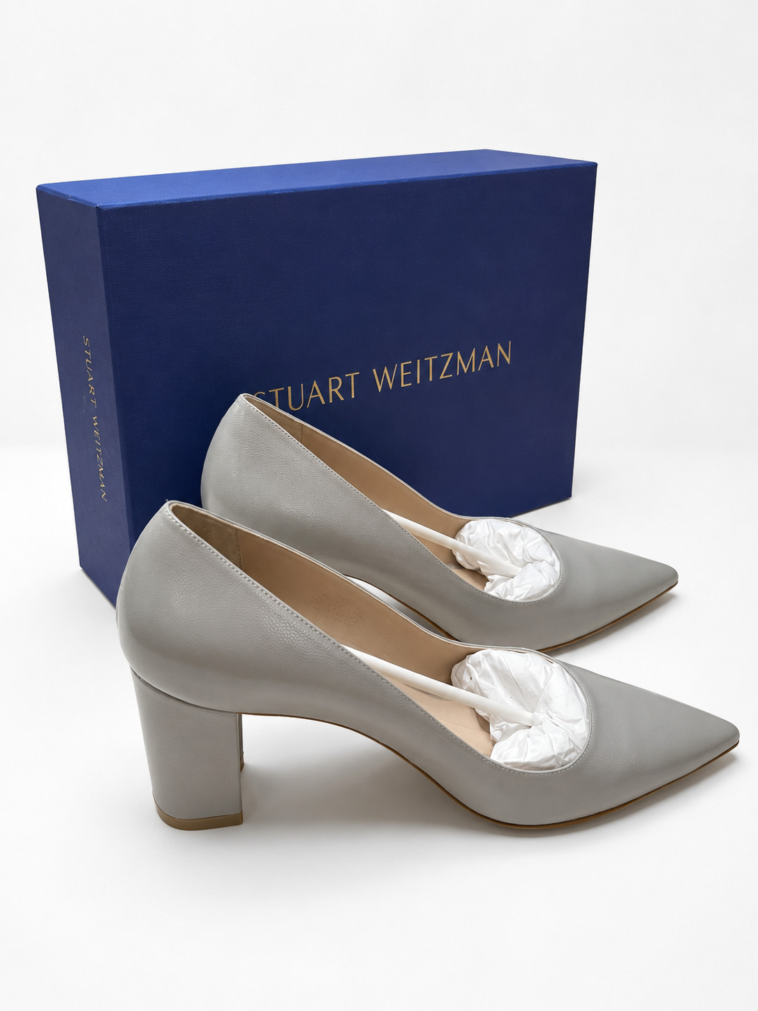 NIB Stuart Weitzman | Laney 75 Gray / Caviar Pointed Pump Heel – Size M8.0