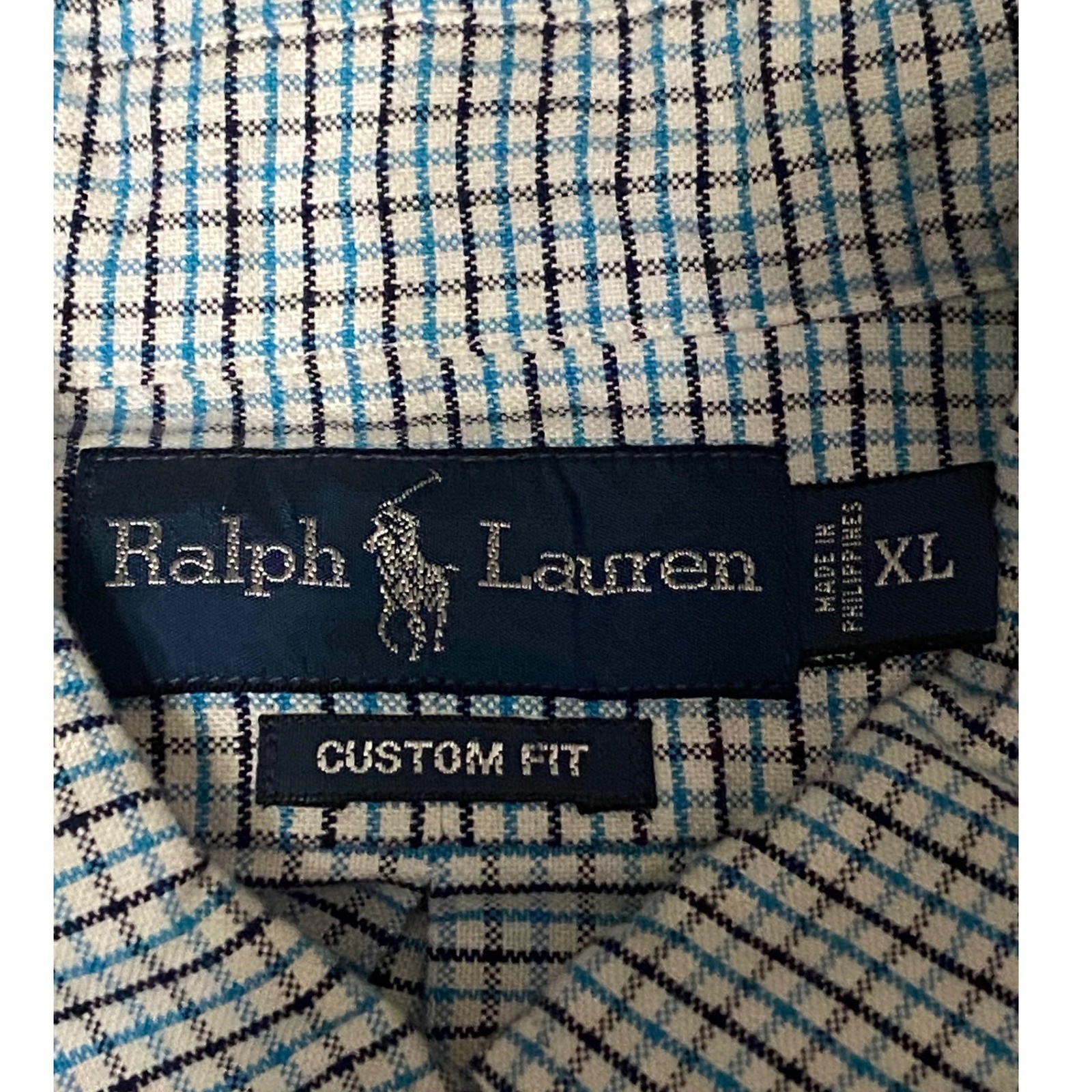 Ralph Lauren Button Down Shirt Mens XL Blue Preppy Plaid Custom Fit