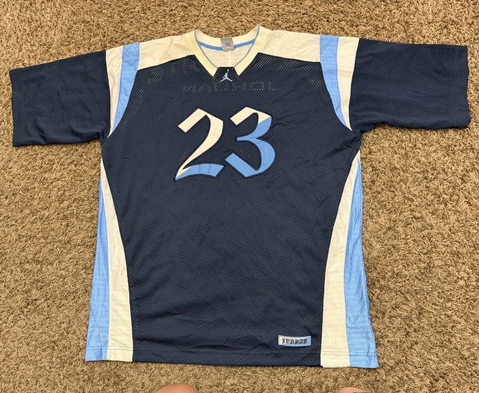 Y2K Nike Air Jordan Basketball Jersey UNC Blue Silky Dazzle Mens Size XL