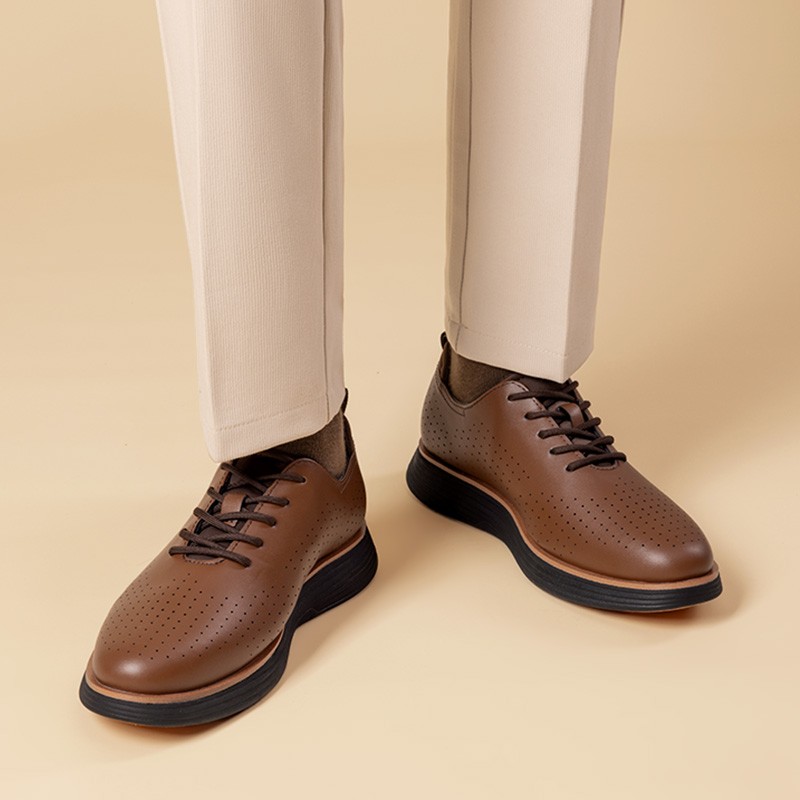 Men’s Dress Sneakers Oxfords Breathable Casual Formal Business Shoes-Brown