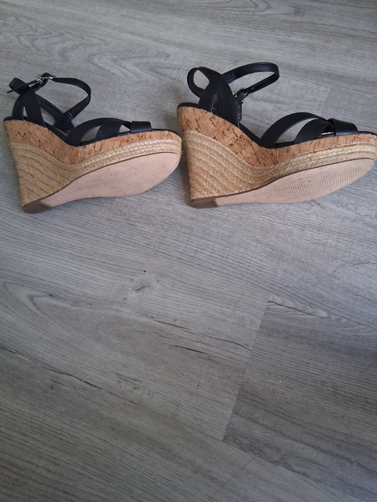 Charles by Charles David Black Criss Cross Wedge Sandals Size 8M
