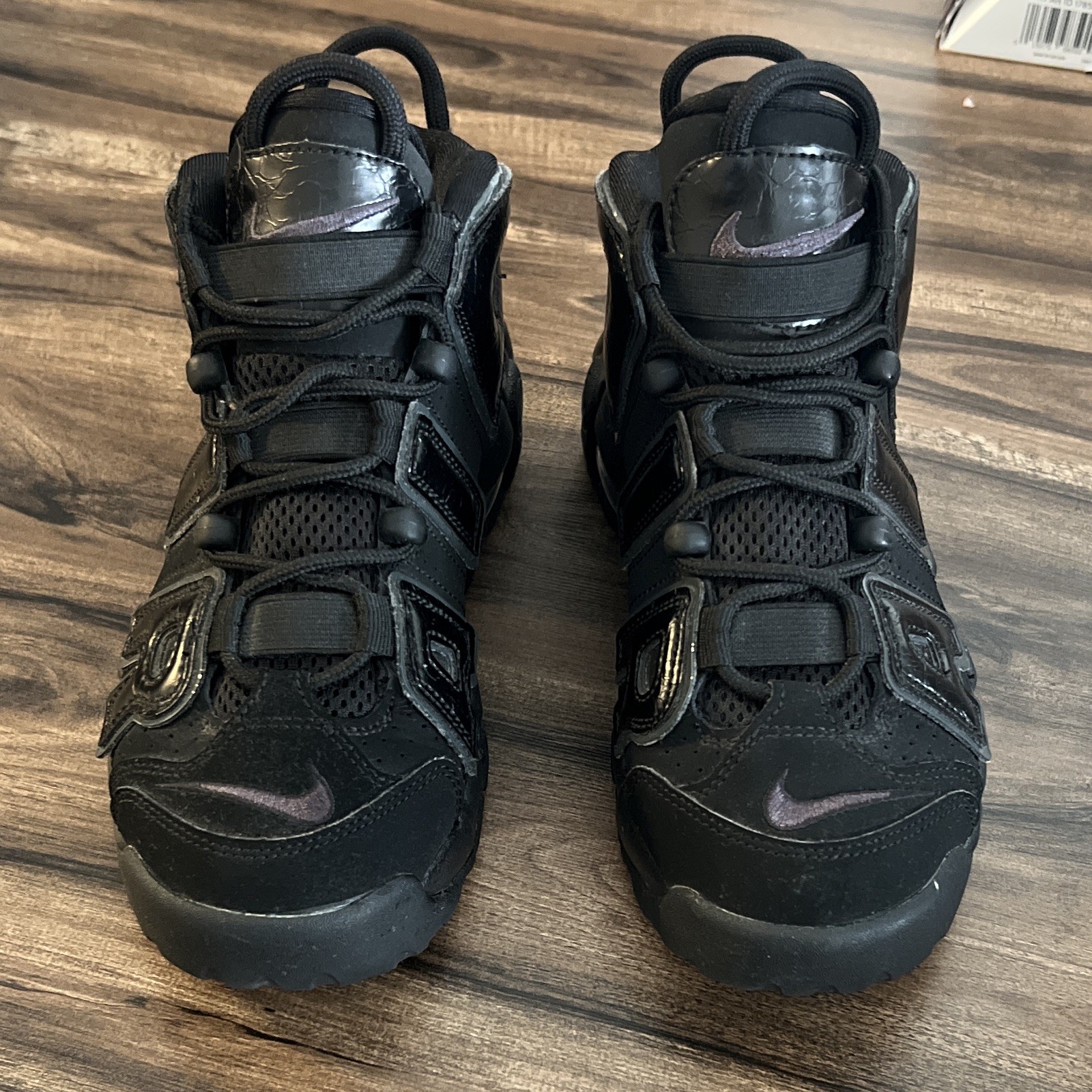 Nike Air More Uptempo Sz 4.5 Youth Black Leather Sneakers FJ4624-100