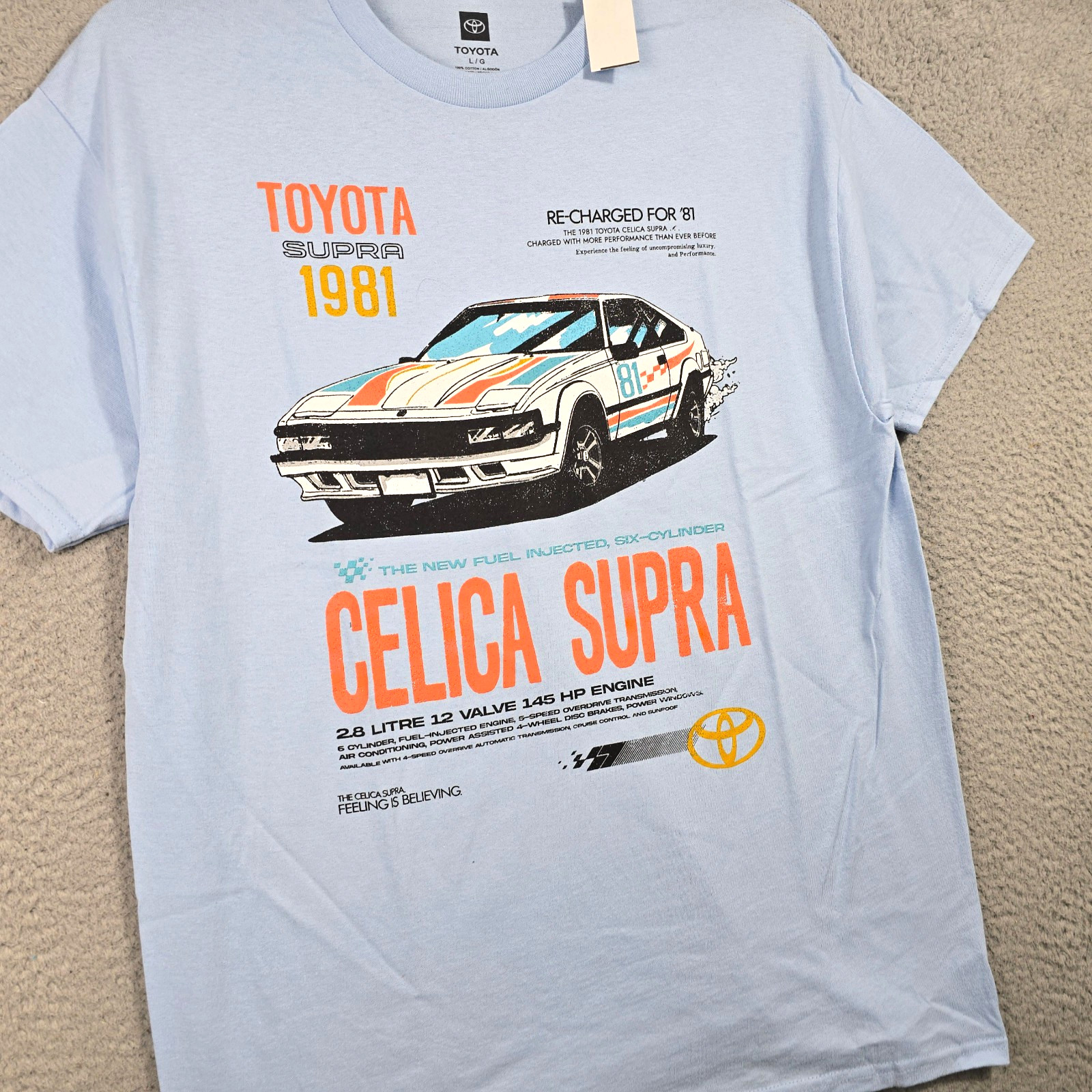 Toyota Supra Celica Shirt Mens Large Blue JDM Tuner 1981 Casual Race Car NWT