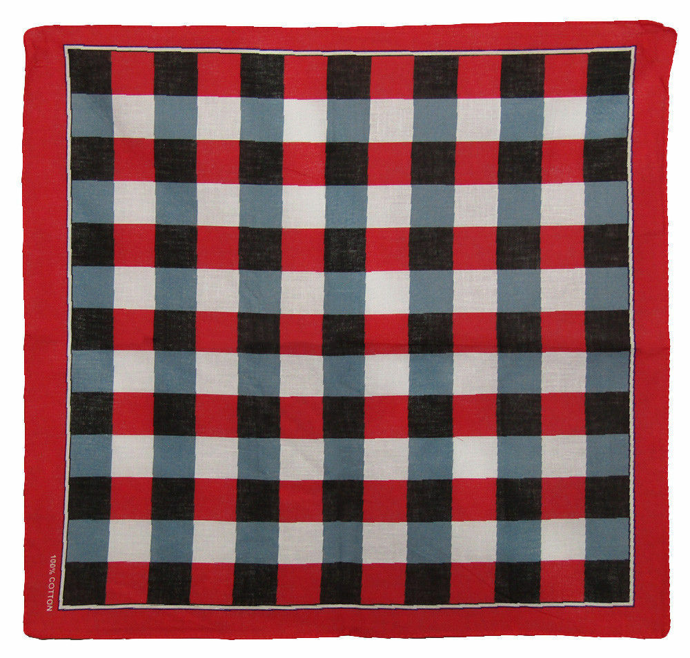 22″x22″ Red/Black/White Plaid Checkered 100% Cotton Bandana