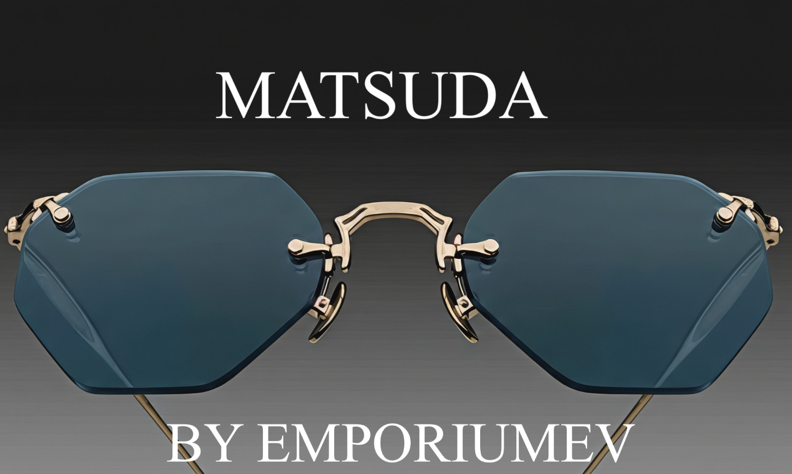Matsuda M3121 Geometric Sunglasses Brushed Gold | Cobalt Blue Lenses