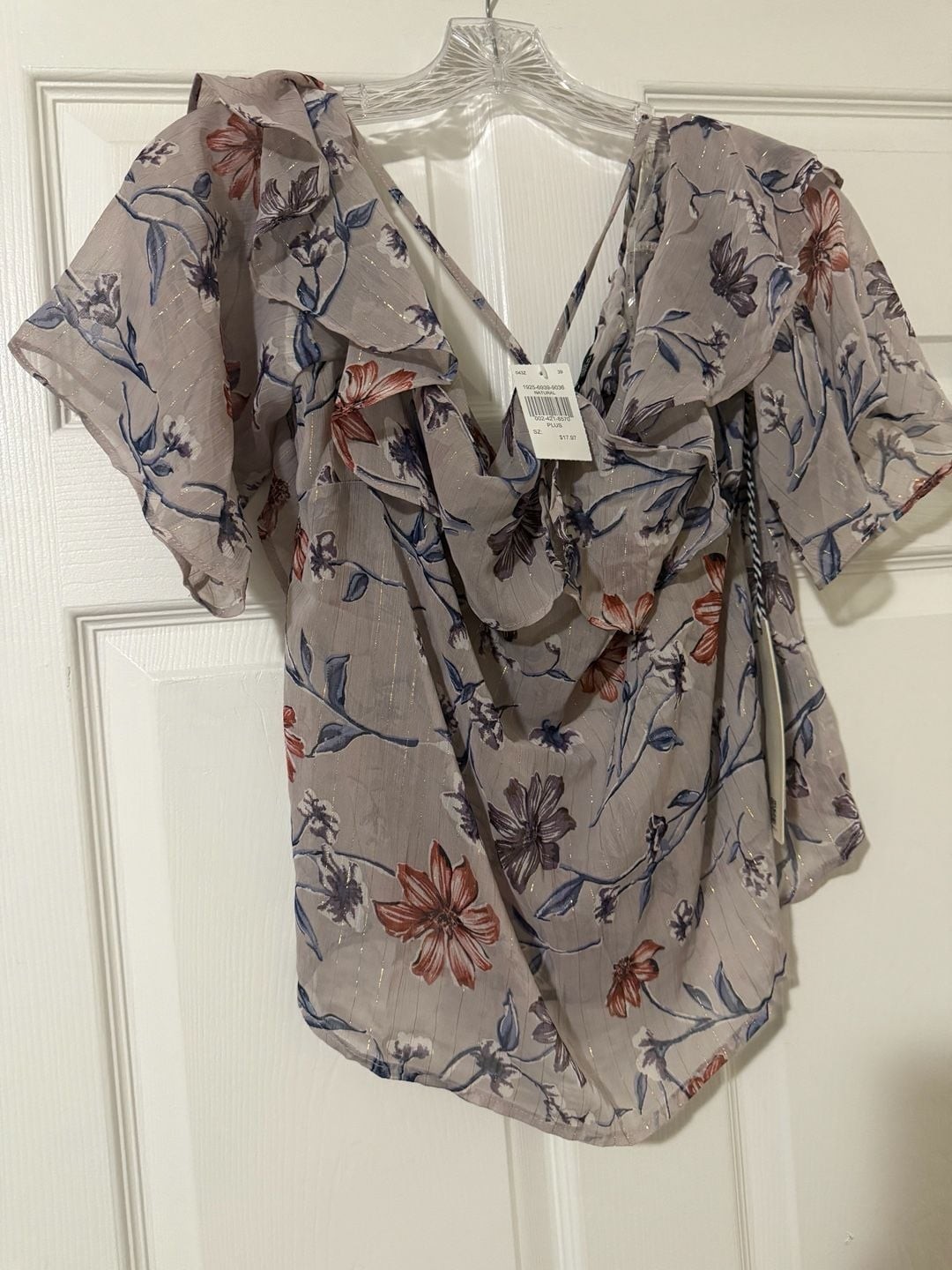 Iris Los Angeles Floral Ruffle Short Sleeve Blouse