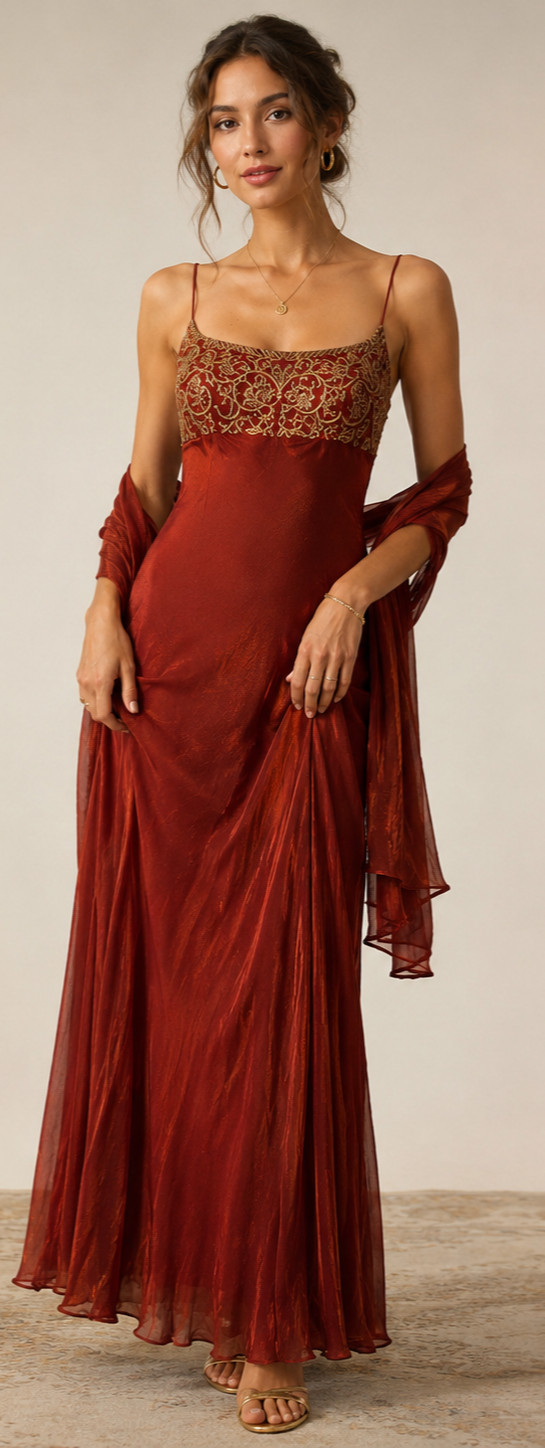 Vintage Carmen Marc Valvo Collection 100% Silk Embroidered Evening Gown