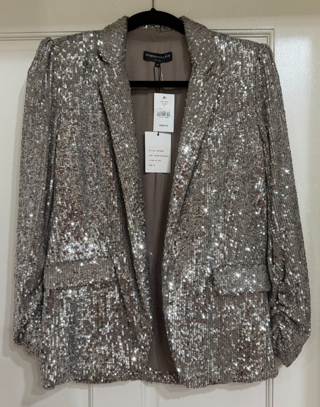 SALE New w Tags $348 Generation Love Silver all over Sequin Jacket sz M