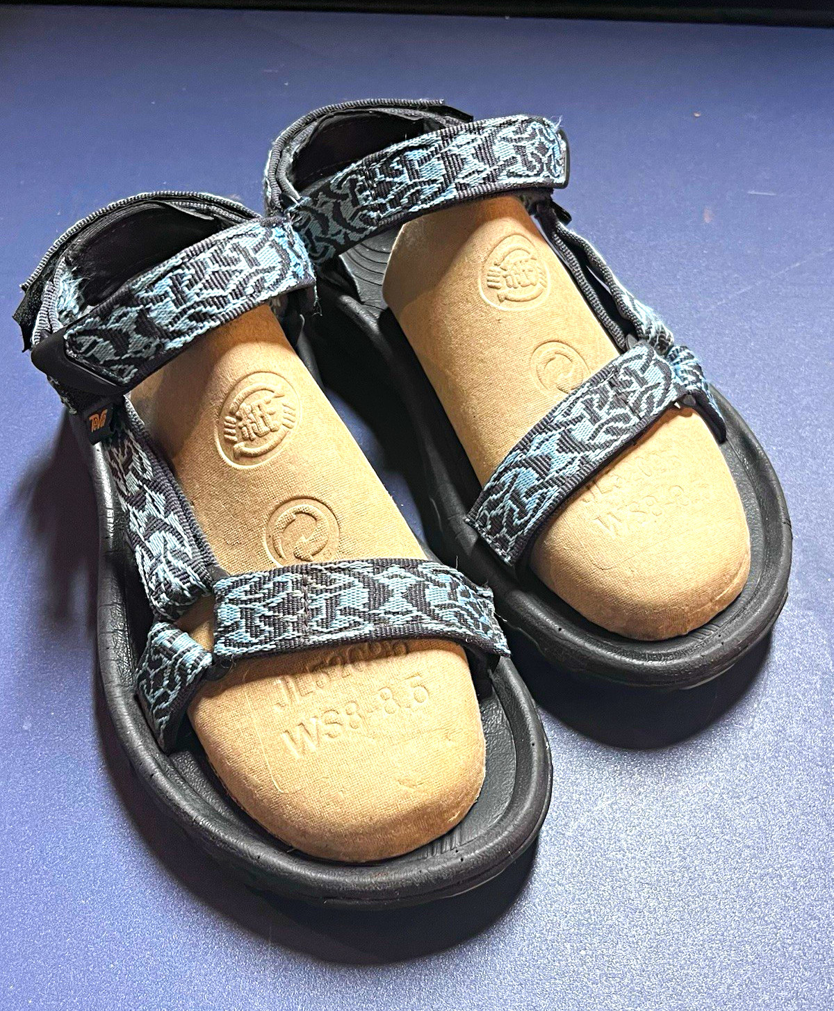 Teva Women Hurricane 4 Hiking/Sport Sandals Blue Geometric Adjustable Straps 8M