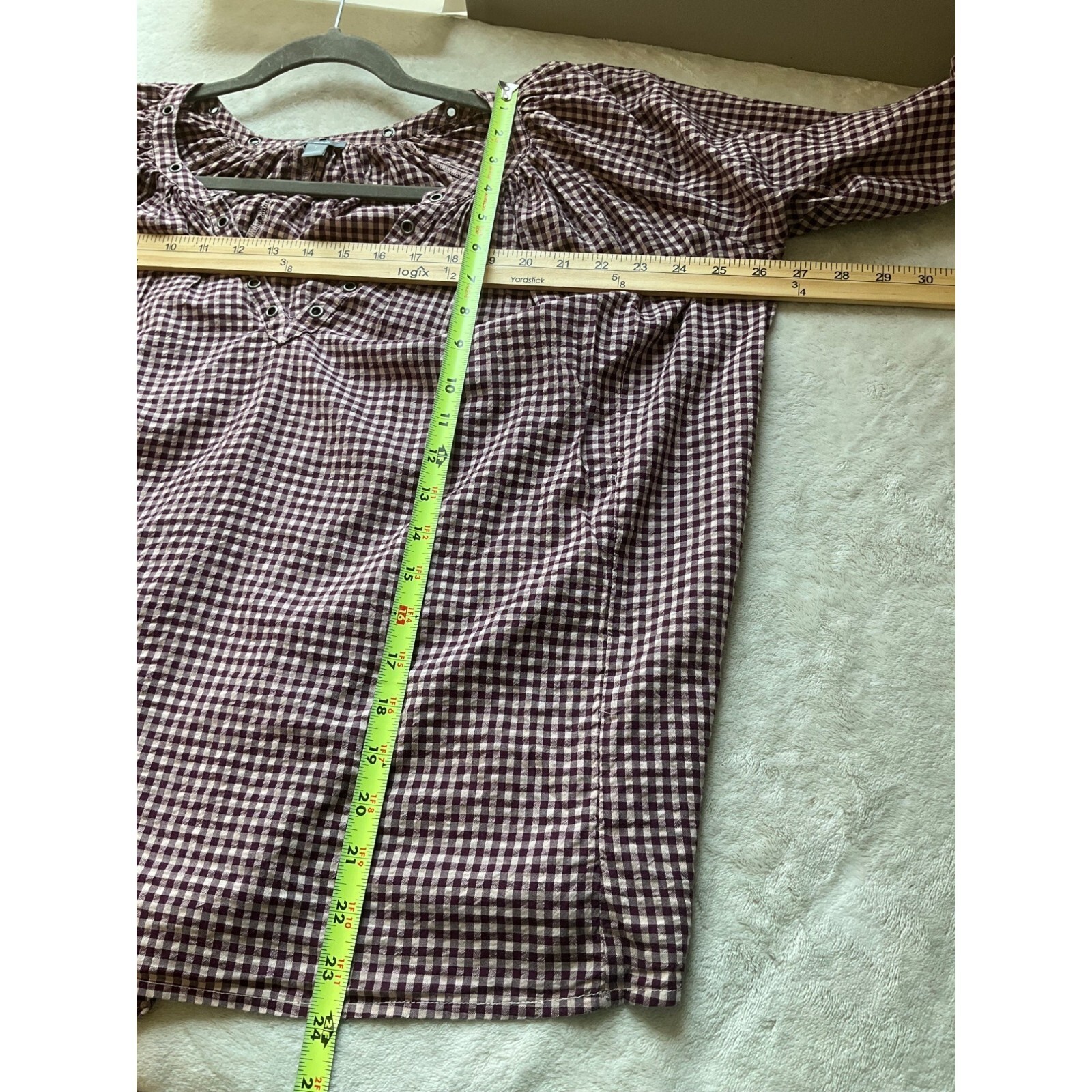 Aerie Sz Small Top Oversized Burgundy/Pink Long Sleeve Plaid Boho Modal Cotton