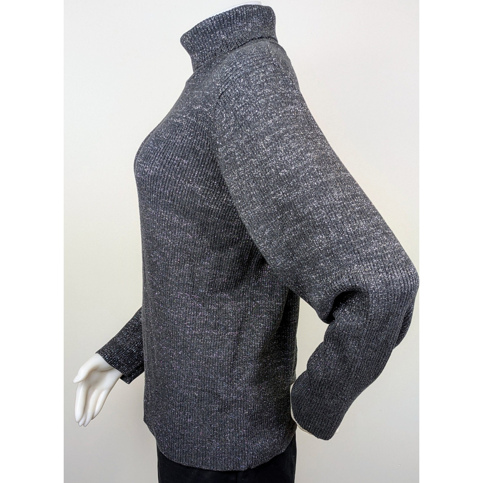 Jeanne Pierre Woman Turtleneck Sweater 2X Dark Gray Silver Sparkle Holiday