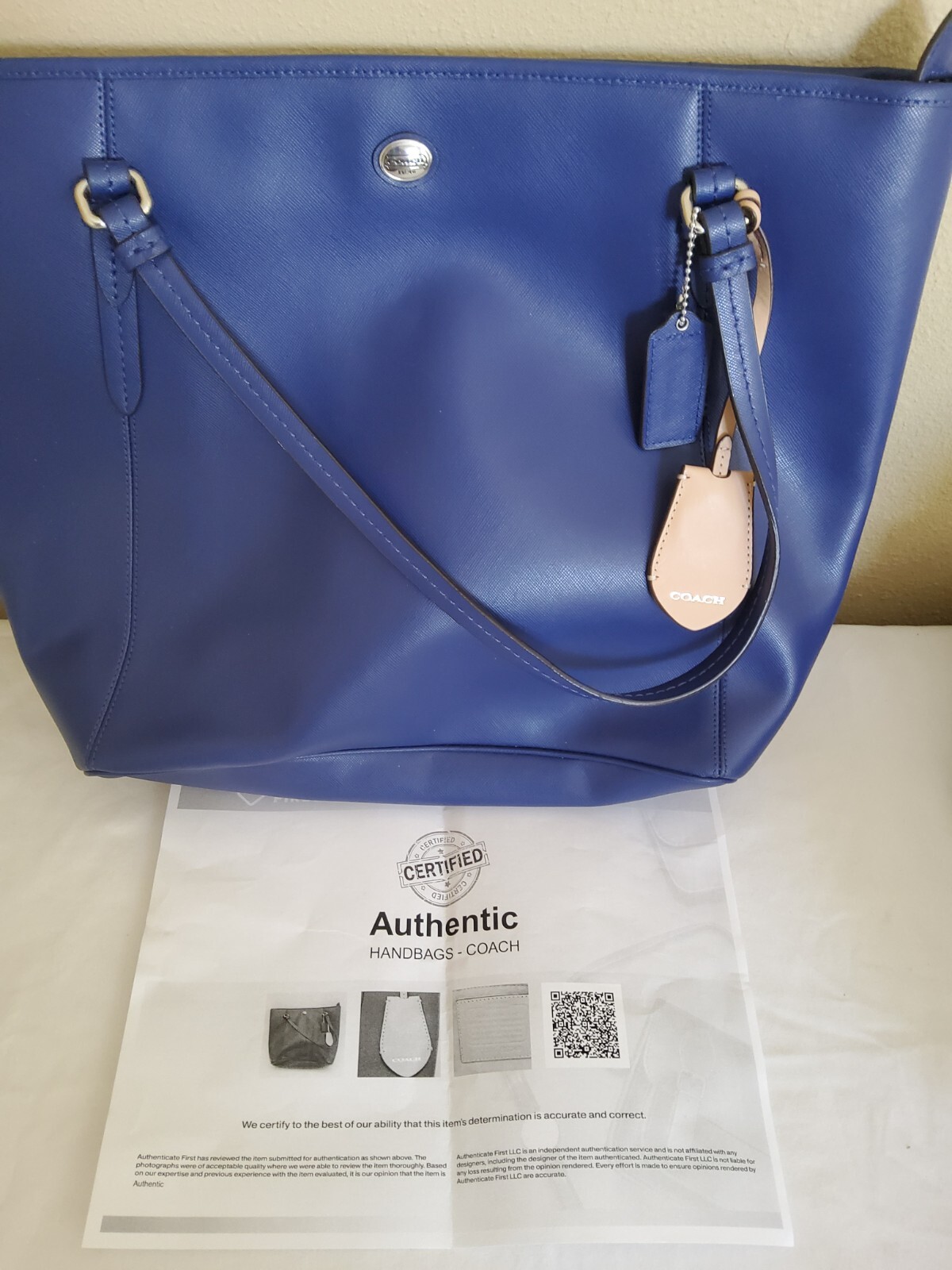 Authentic Coach Deep Blue Leather Tote Purse with COA