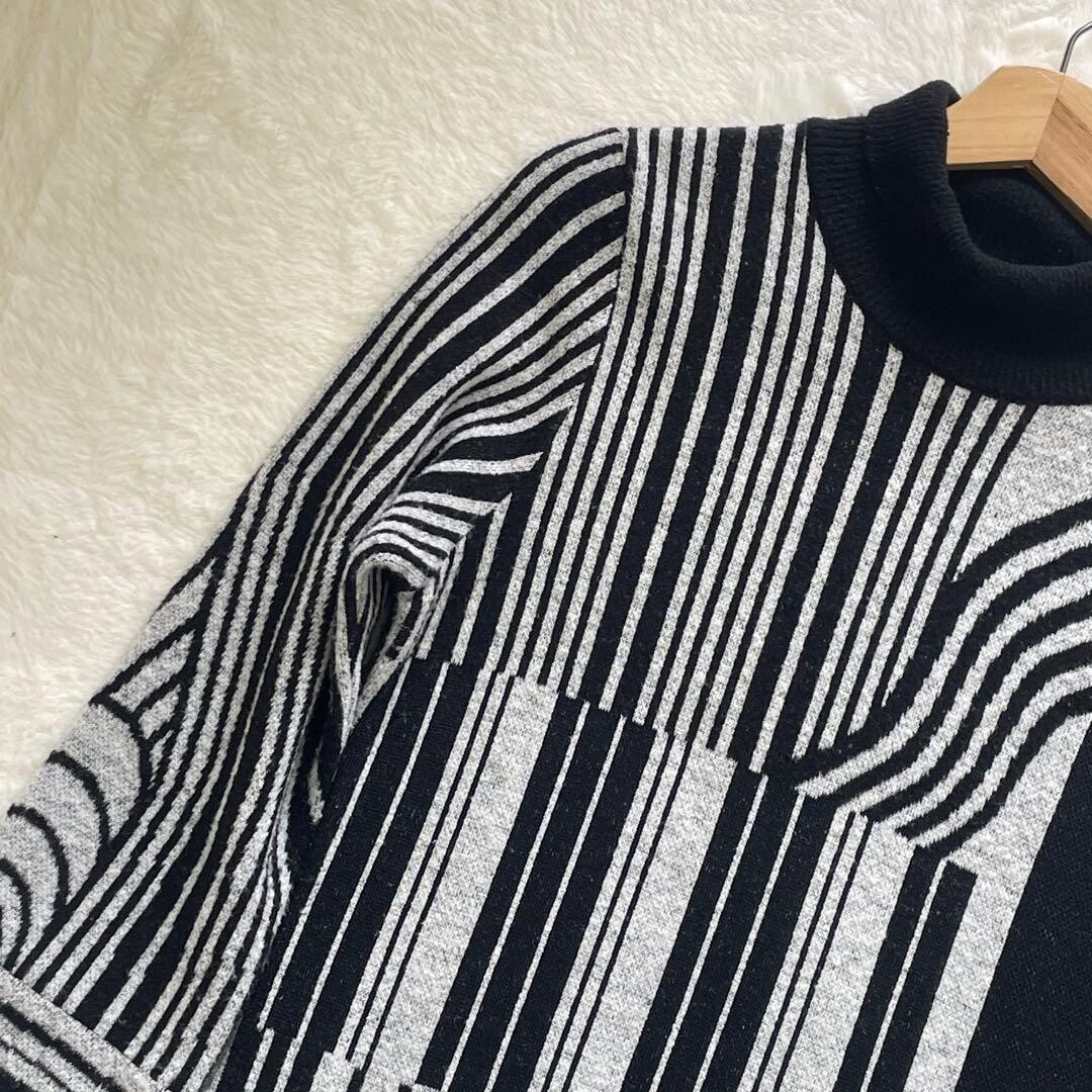 Mame Kurogouchi Multi Stripe Jacquard Knit Dress High Neck Black White Auth