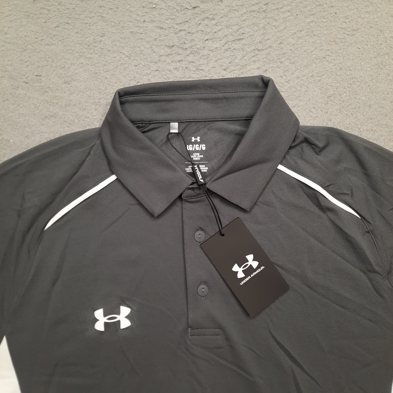Under Armour Title Golf Polo Mens Large Gray White Short Sleeve 1383263-025