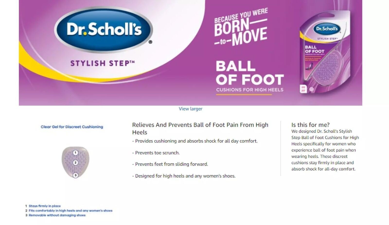 Dr. Scholl’s Stylish Step Clear Cushioning Insoles For Flats Women’s Size 6-10