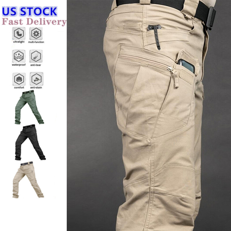 Mens Cargo Pants Tactical Waterproof Work Outdoor Hiking Combat Trousers USA