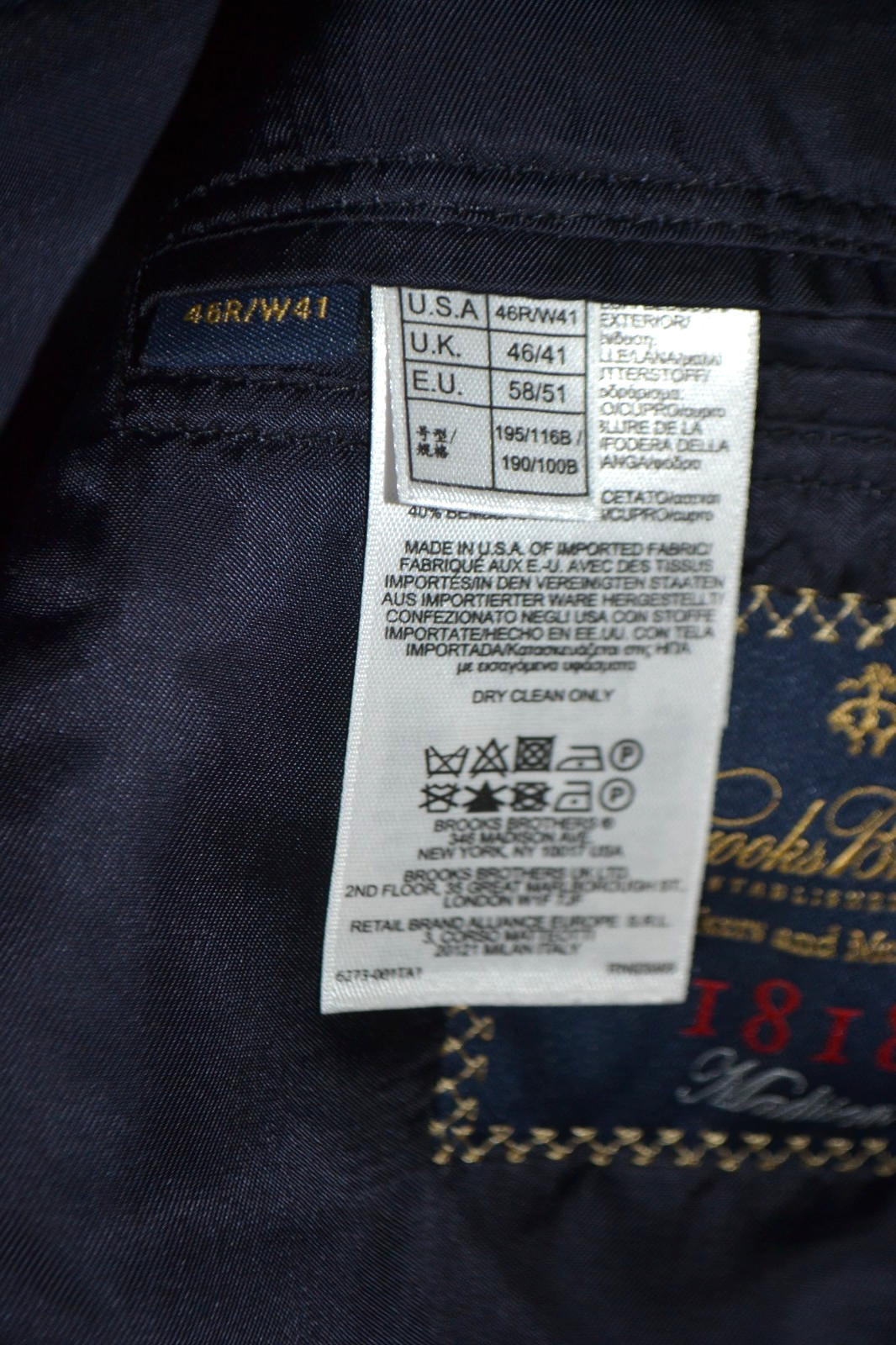 Brooks Brothers Men Madison 181 Estrato Black Wool Sports Coat Sz 46R