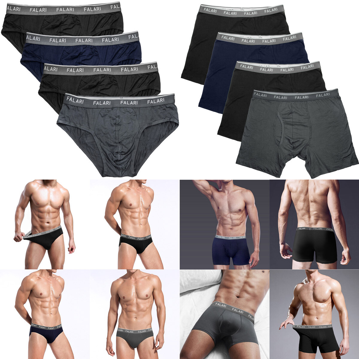 Falari Men’s 4-Pack Bamboo Rayon Briefs or Boxer Briefs Underwear Ultra Soft