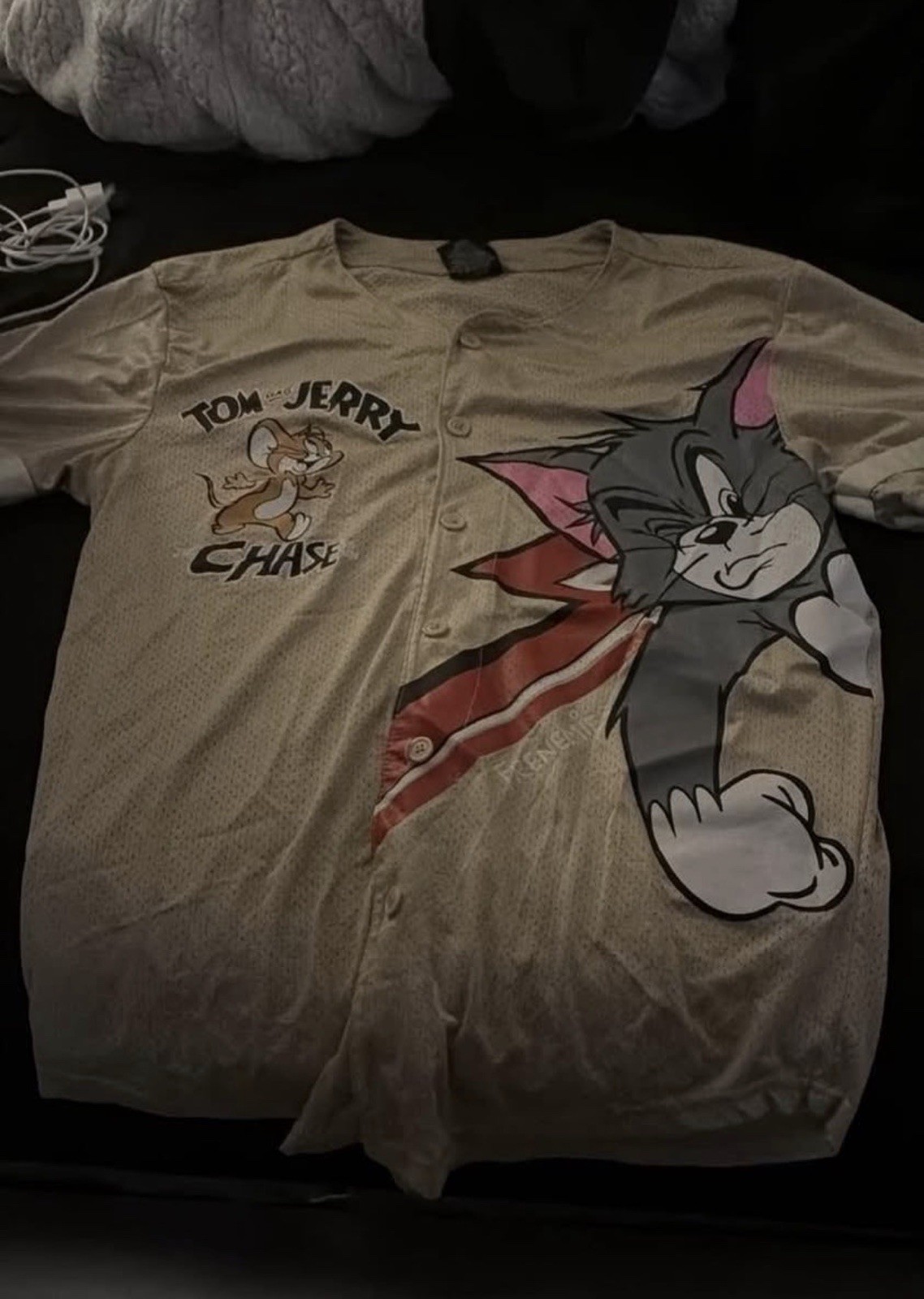 Tom and Jerry Men’s M Regular Beige Short Sleeve Graphic Print T-Shirt