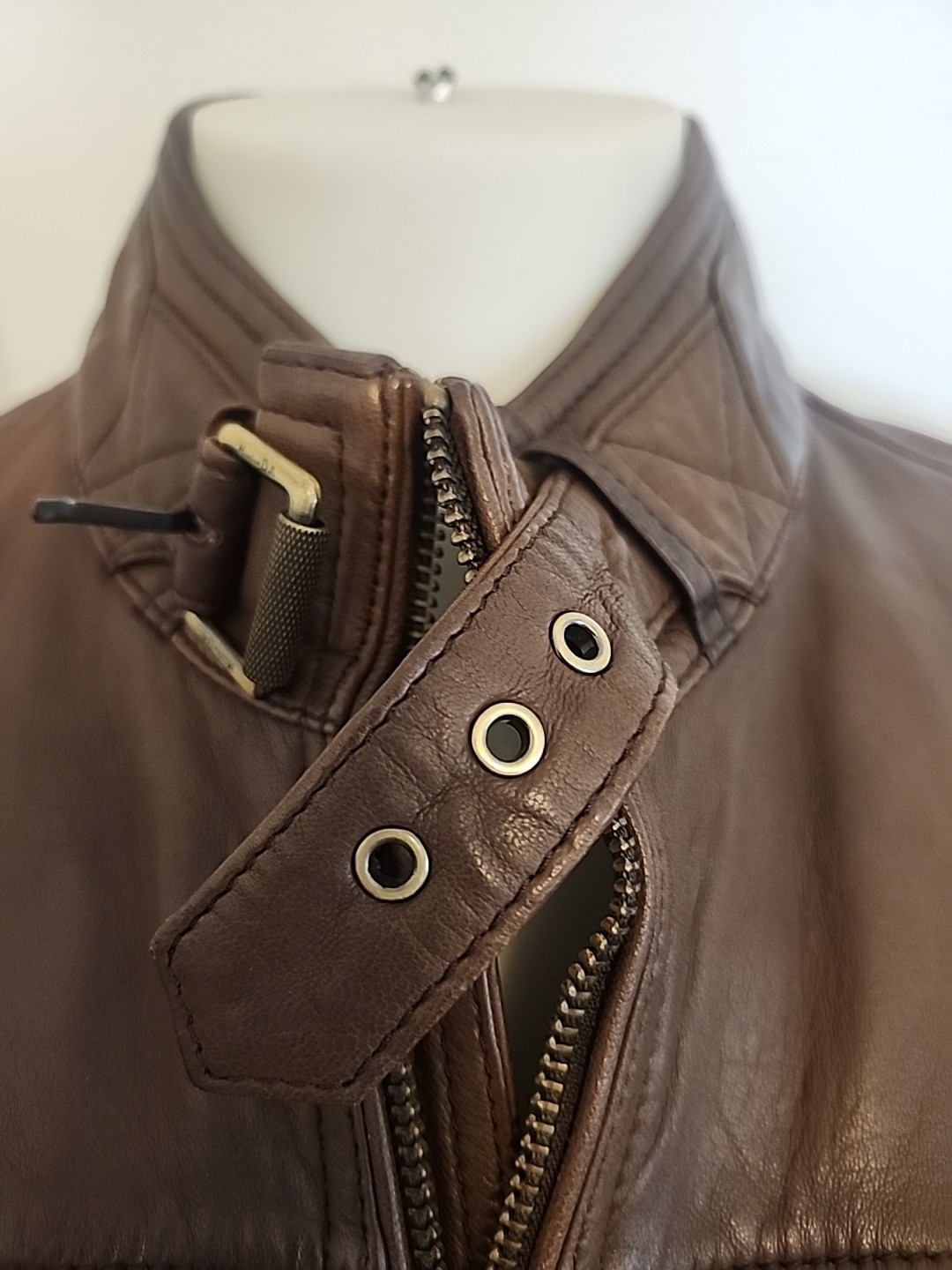 Mens Massimo Dutti Brown Nappa Lambskin Moto Aviation Leather Jacket Small EUC