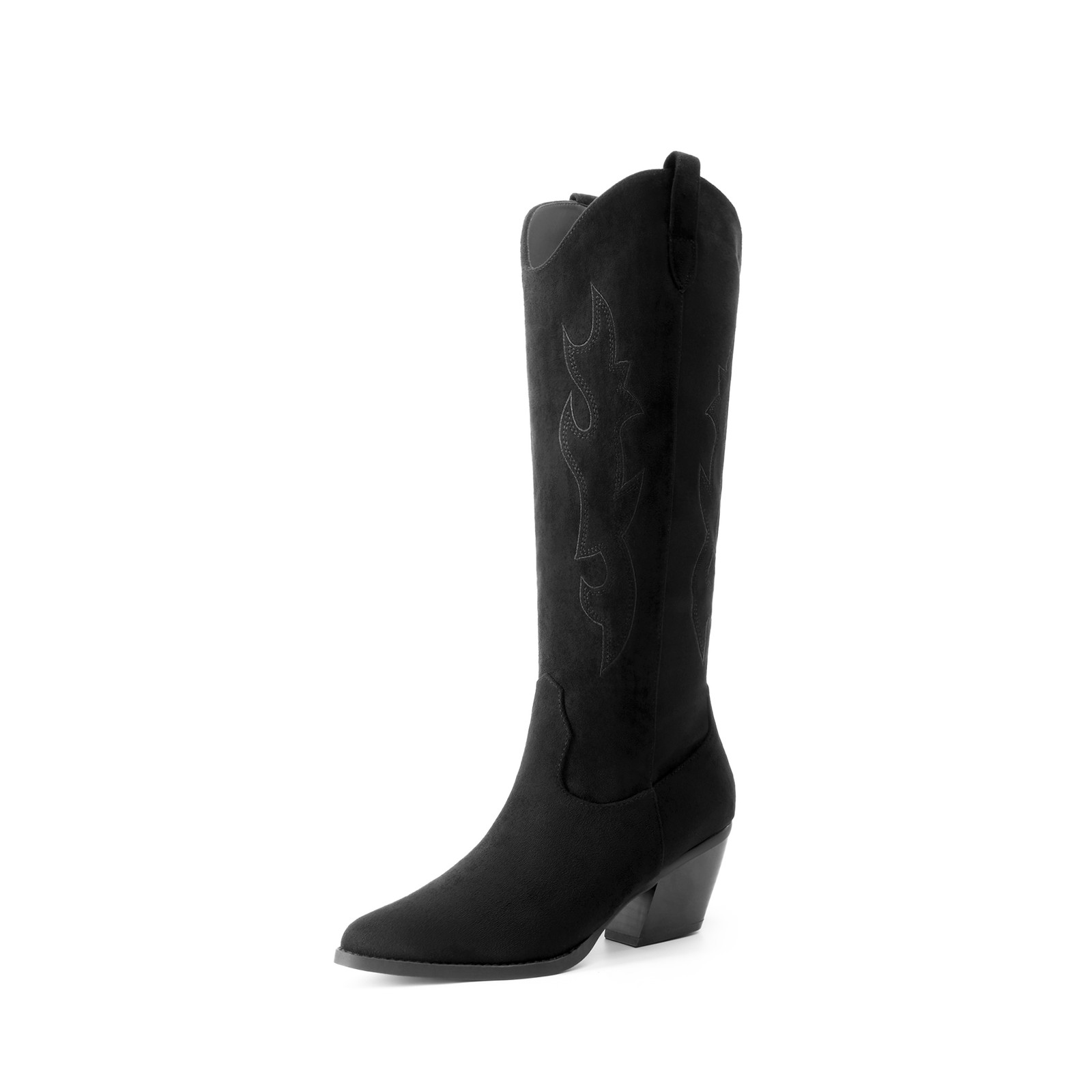 Women Low Chunky Block Heel Knee High Boots Pointed Toe Western Cowgirl Boots