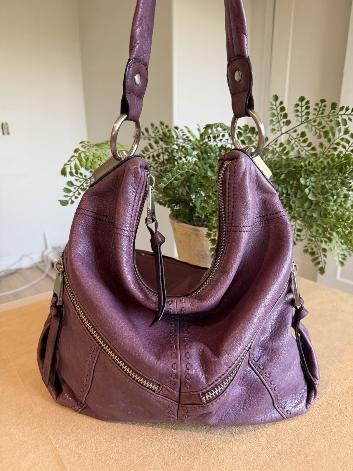 Vintage Y2K B. Makowsky Purple SOFT Leather Shoulder Bag Slouchy Purse 11.5”x15”
