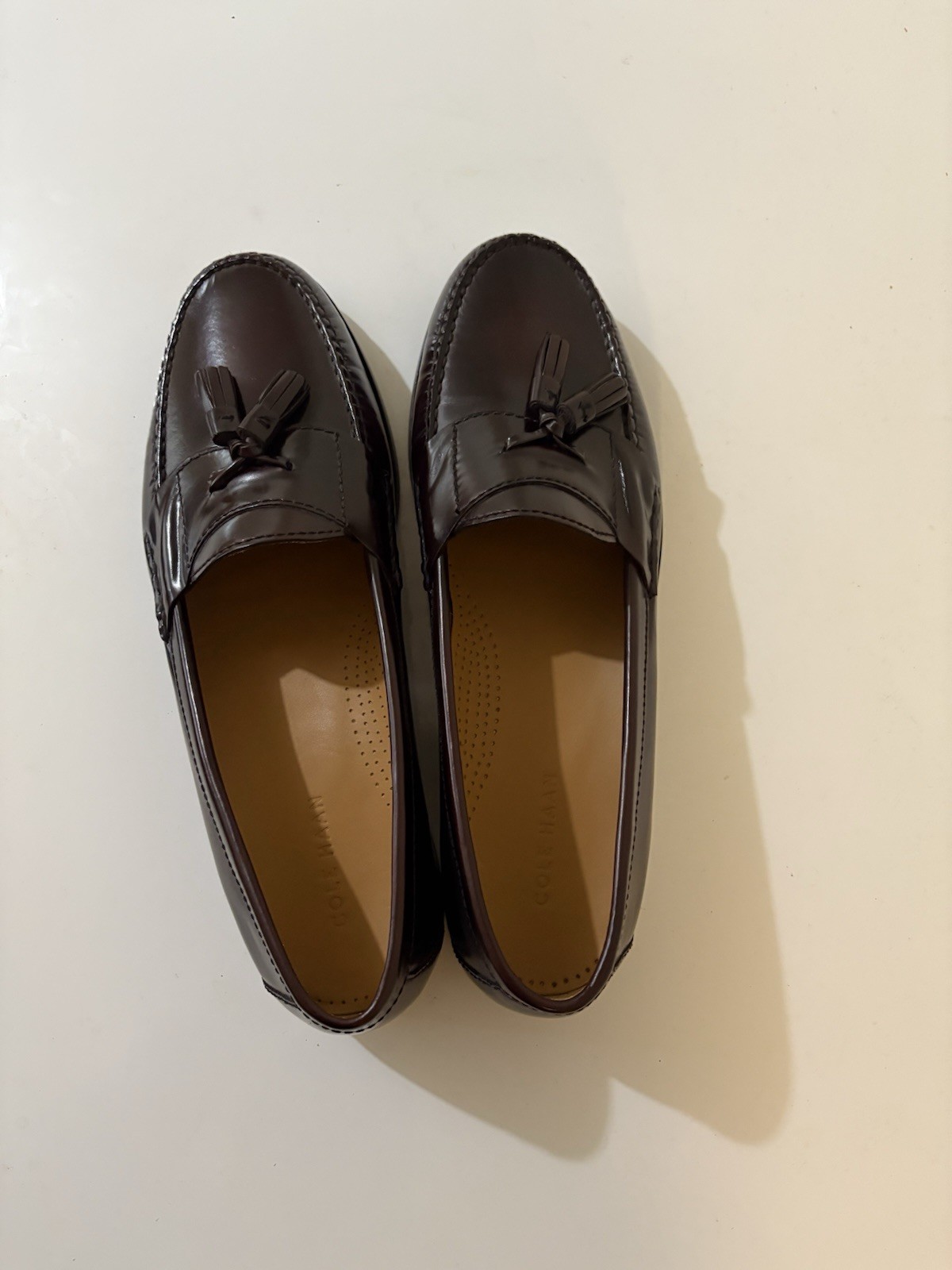 Men’s Brown Leather Tassel Slip-On Loafers Dress Shoes Almond Toe Solid
