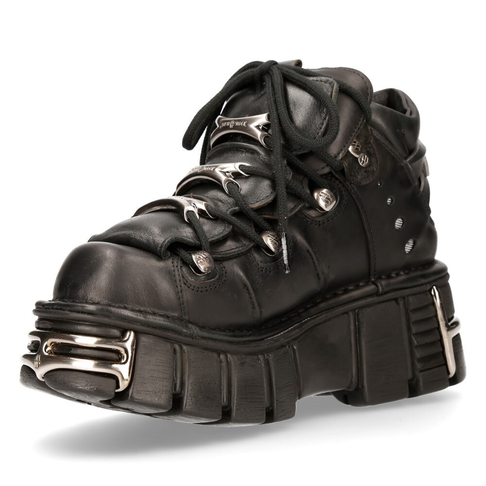 New Rock Unisex Metallic Black Gothic Classic Leather Biker Boots