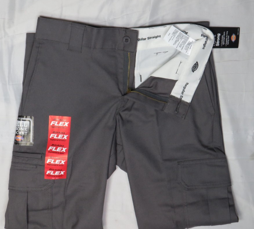 DICKIES MEN’S GRAY 30×30 REGULAR FIT STRAIGHT CARGO FLEX STAIN RELEASE NEW NWT