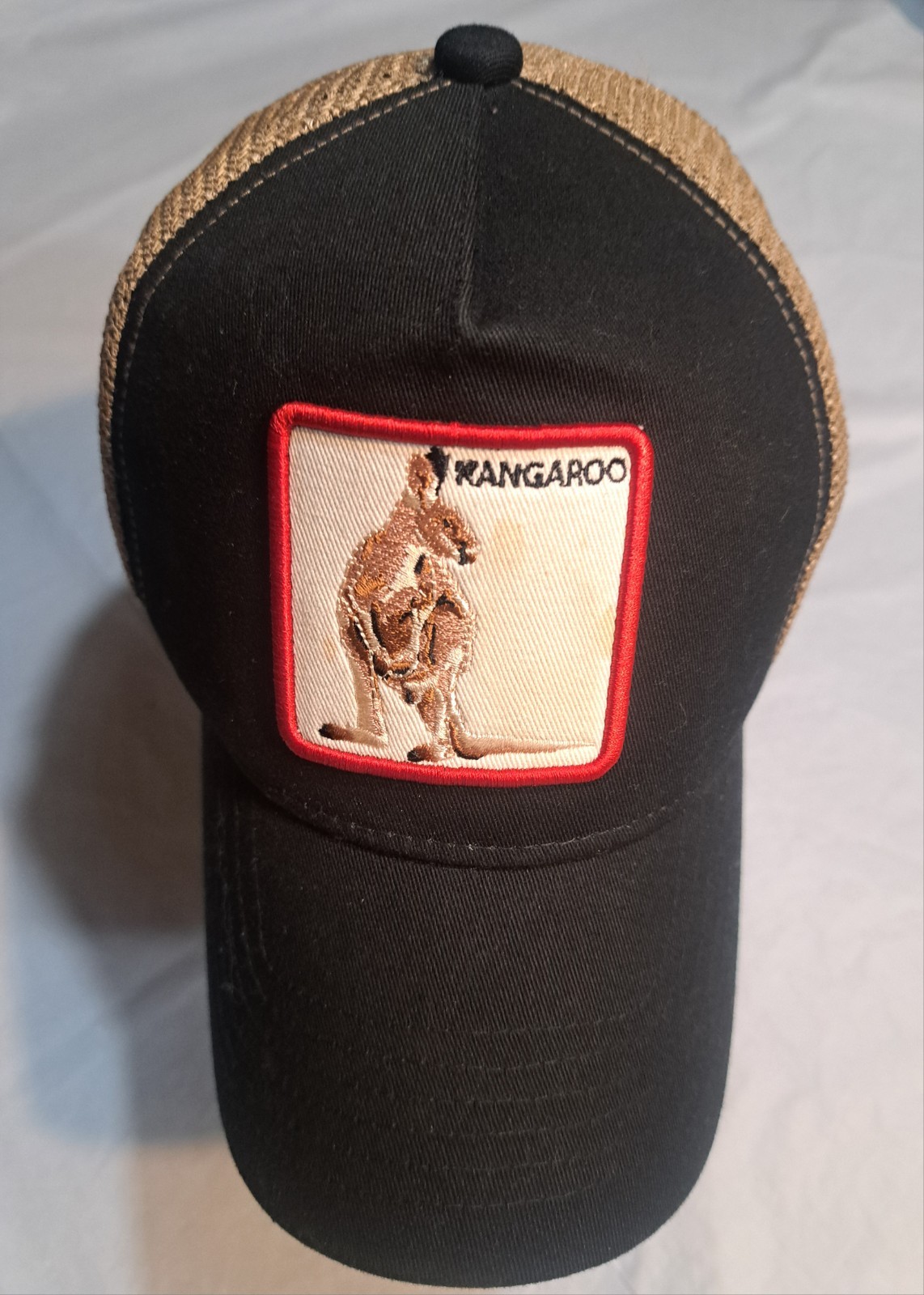 Kangaroo Patch SnapBack Trucker Hat Cap RARE Brown Mesh Back Black Bill