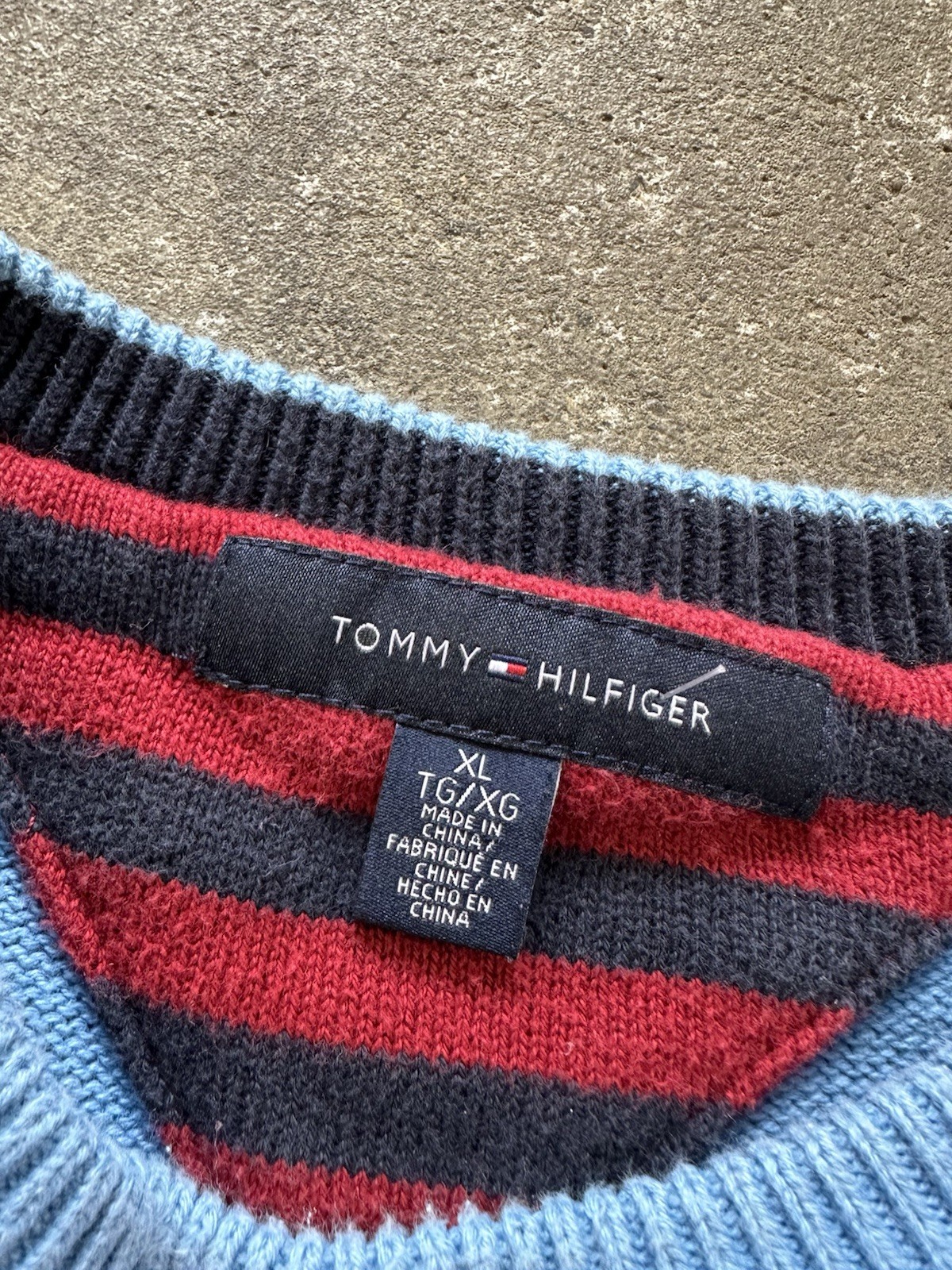 Vintage 90s Tommy Hilfiger Embroidered Logo Knit Sweater Sweatshirt Blue Sz XL