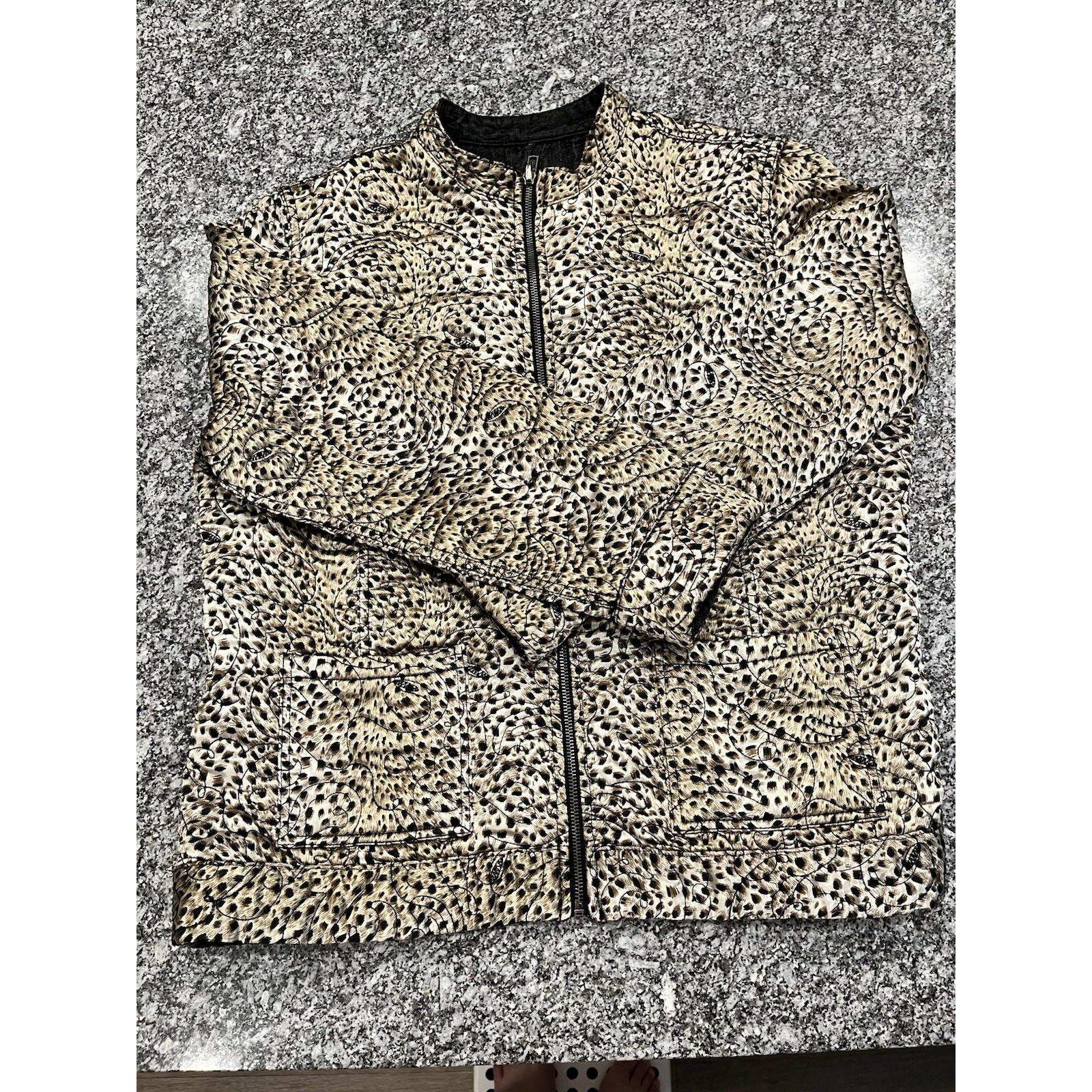 Chico’s Reversible Quilted Zip Jacket Leopard Animal Print Pockets Size 3 – A1