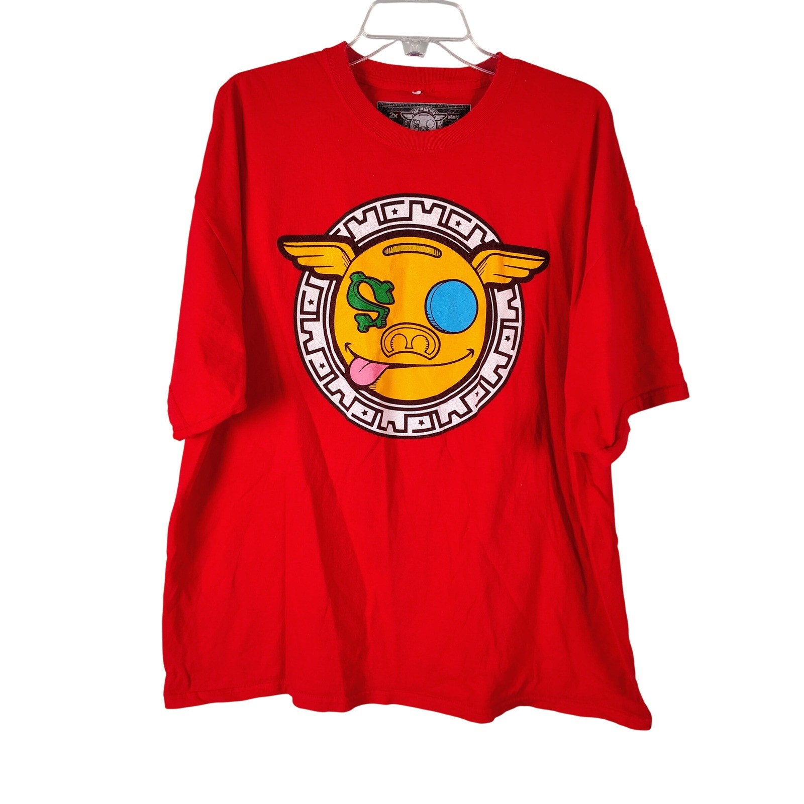 Colourful Money Red Graphic T-Shirt Piggy Bank Dollar Sign Mens 2X Streetwear