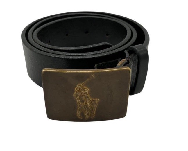 Ralph Lauren Leather Belt Big Logo Black 4.3×5.8in Adjustable Used Size 40