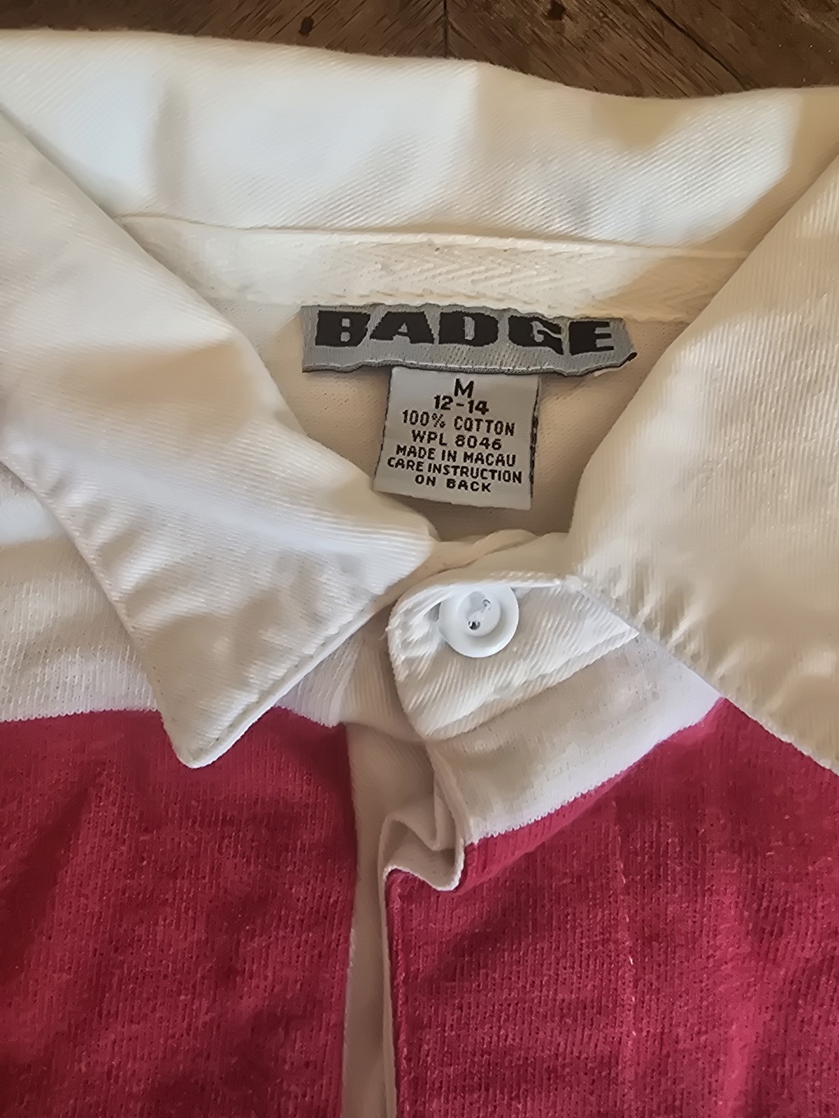 Badge Boy’s M 12-14 Regular Long Sleeve Striped Red White Polo Collared Vintage