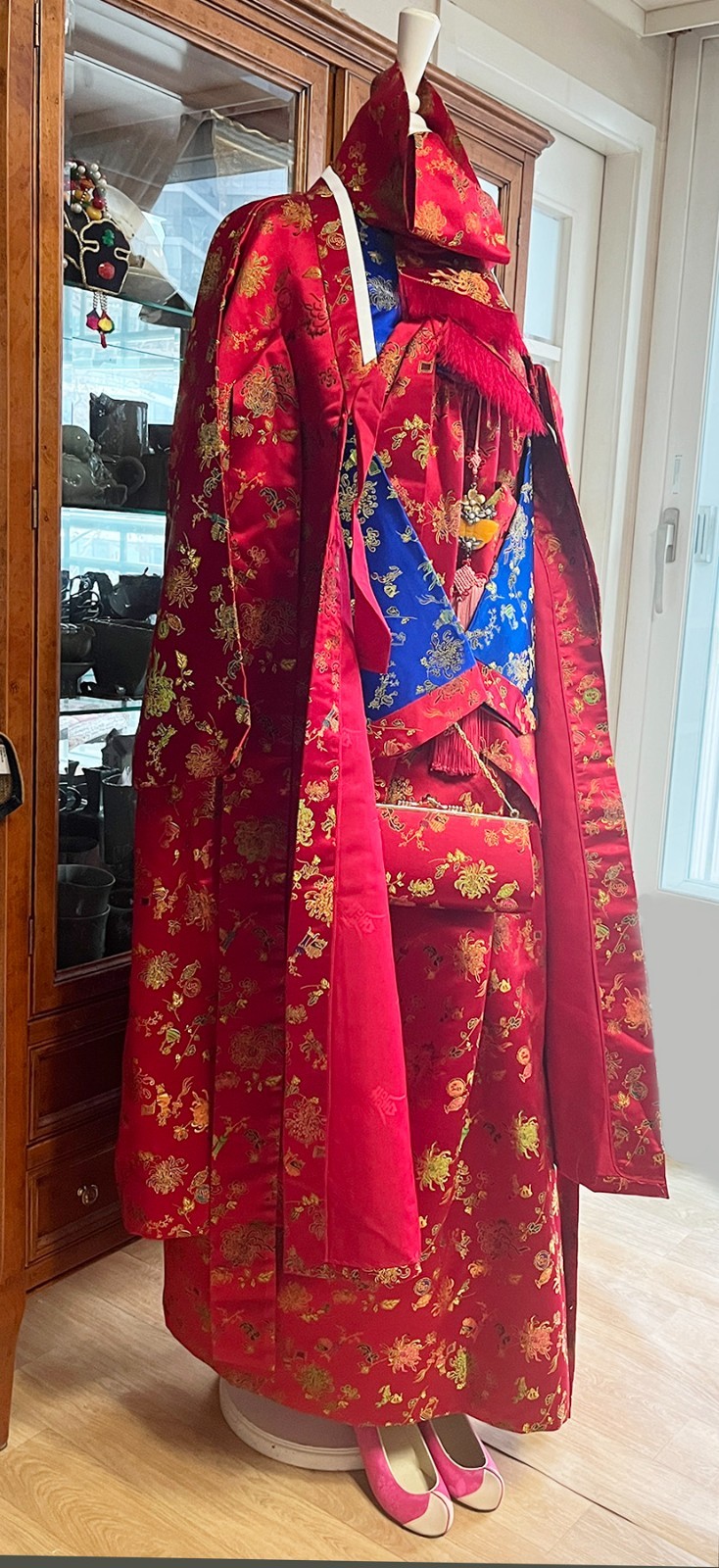 Unique 40-Year Vintage Korean Traditional Clothes Silk Durumagi Hanbok Full Set