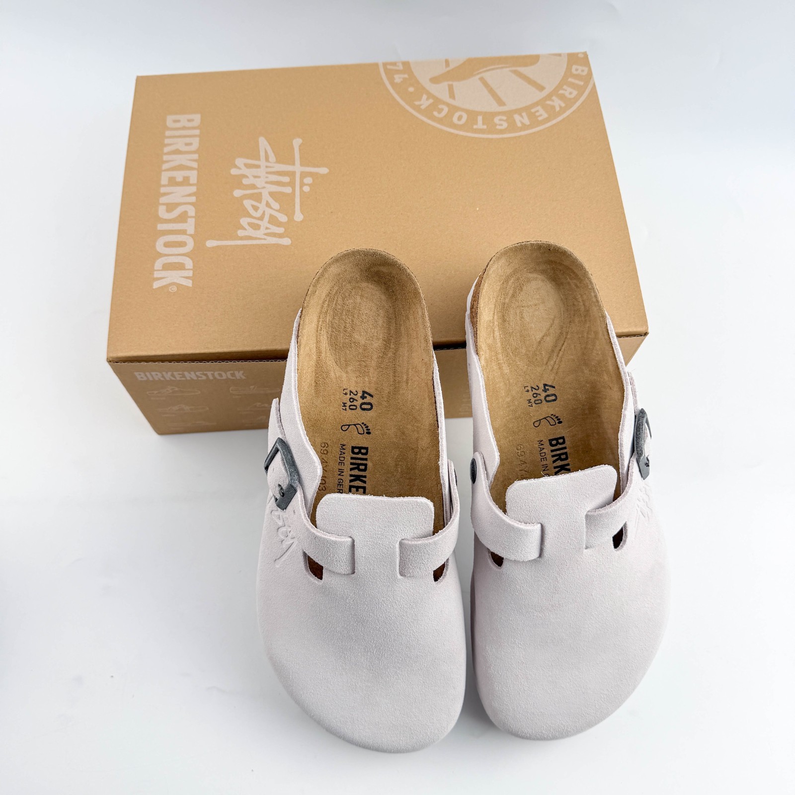 Birkenstock Boston X Stüssy Suede Clog Caramel/Pink/White Unisex Comfort Shoes