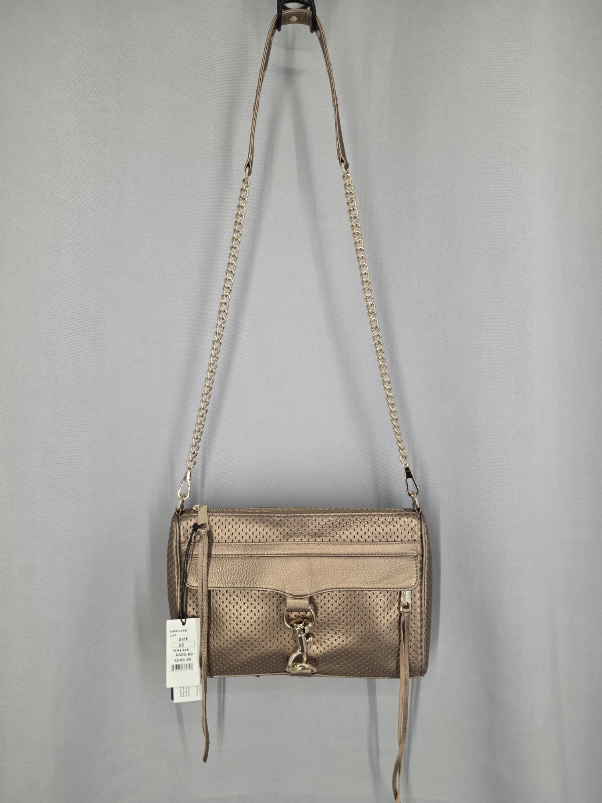 New Rebecca Minkoff MAC Bronze Perforated Leather Crossbody Chain Strap Bag $325