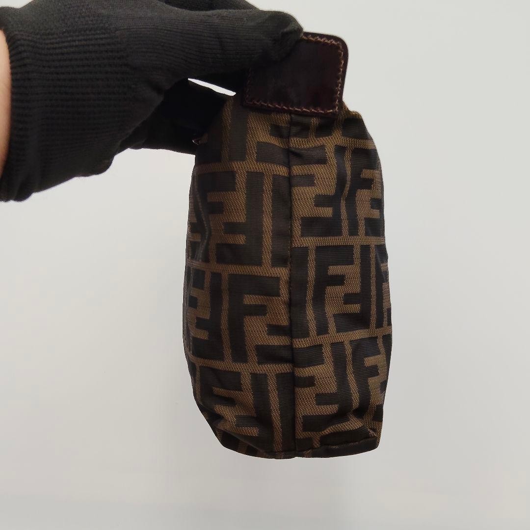 Fendi Zucca Canvas Cosmetic Pouch Brown FF Logo Authentic 25cm Bag